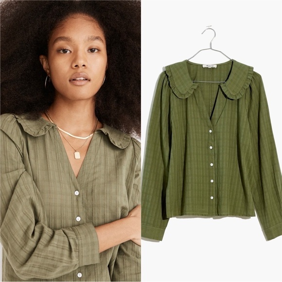 Madewell Tops - Madewell Top Ruffle-Collar Button-Up Shirt in Syril Plaid Faded Palm 0 NWT New